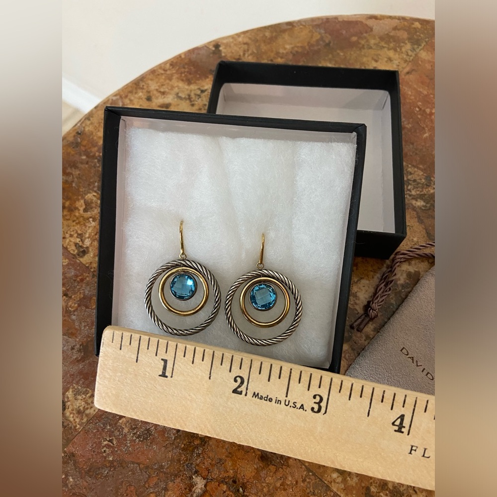 Rare Authentic David Yurman 18K Sterling silver Blue Topaz earrings - Picture 6 of 6